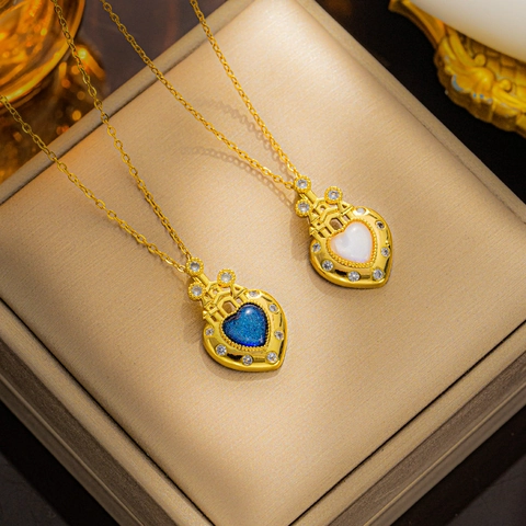 Halskette Aus Titanstahl Mit Herz-Schloss-Anhänger Für Damen Vergoldet Eleganter Strass Künstliche Perle Eingelegt Schmuck Geschenk