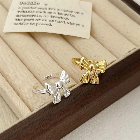 Bow Knot Ring 925 Sterling Silver Open Adjustable Finger Jewelry Elegant Minimalist For Women Girls