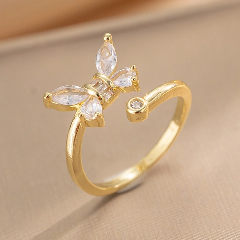 Butterfly Open Ring Copper Zircon Exquisite Adjustable Fairy Style Fashion Jewelry For Women