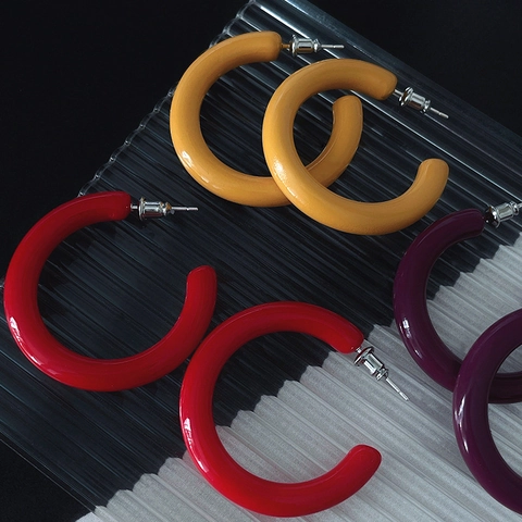 Acrylic C-Shaped Hoop Earrings With 925 Sterling Silver Earring Post Round Minimalist Geometric Fashion Jewelry For Women