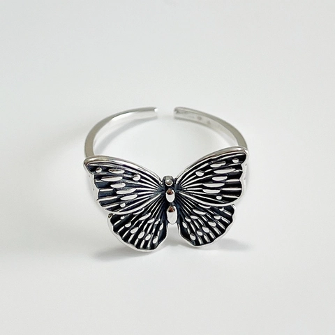 Anello Farfalla In Argento Sterling 925 Vintage Ossidato Regolabile Stile Minimalista Gioielli Di Moda Per Donna