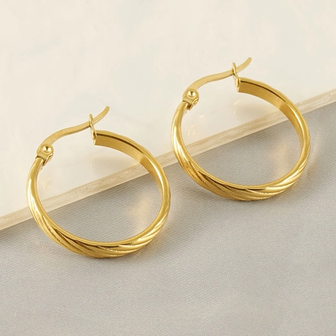Boucles D'oreilles Créoles Torsadées Minimalistes Pour Femmes En Acier Inoxydable Plaqué Or 18 Carats Bijoux Spirales