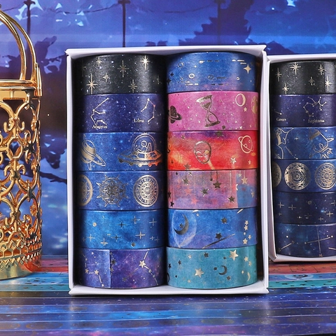 Bronzing Washi Tape Sternenhimmel Galaxie Sternzeichen Muster Dekorativ Für DIY Scrapbooking Journaling Ästhetische Schreibwaren