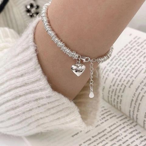 Herzanhänger Halskette Und Armband Spiralstruktur Verstellbar Für Damen Elegantes Nischendesign