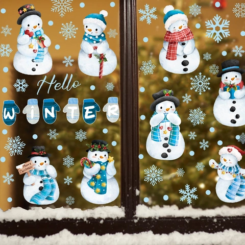 Vetrofanie Natale PVC Statiche Fiocco Di Neve Pupazzo Di Neve Babbo Natale Per Decorazione Invernale