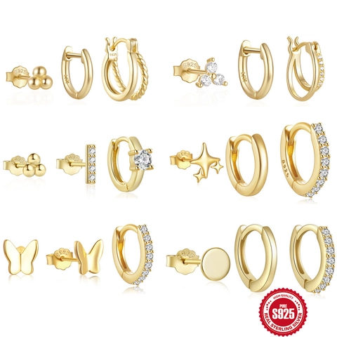 925 Sterling Zilveren Oorbellen Vlinder Ster Zirkonia Huggie Hoop Stud Verguld Minimalistische Sieraden
