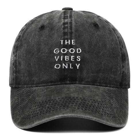 Washed Cotton Baseball Cap Retro Vintage THE GOOD VIBES ONLY Embroidery Sun Protection Adjustable Outdoor Hat