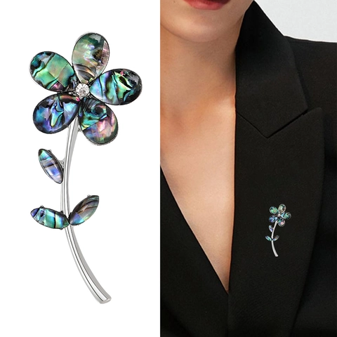 Broche de Flor de Concha de Abulón de Aleación Vintage para Mujer Pin de Ropa Floral con Incrustaciones de Strass de Gama Alta Joyería de Moda