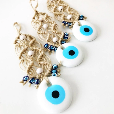 Evil Eye Wall Hanging Ornament Handmade Hemp Rope Glass Beads Bohemian Turkish Nazar Amulet Home Decor