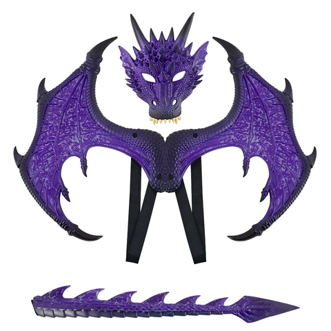Costume Da Drago Ali Coda E Maschera Viola Gommapiuma Accessori Cosplay Per Festa Halloween Bambini Ragazzi Ragazze