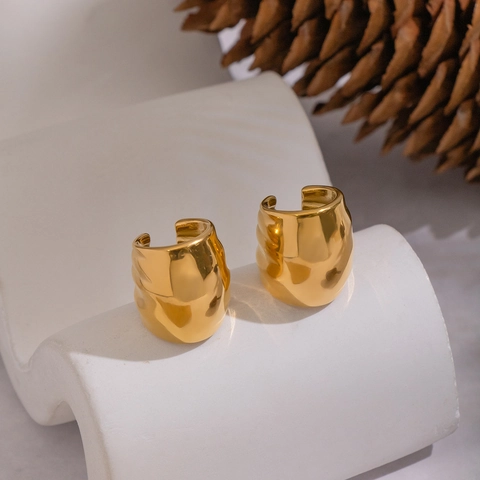 Ear Cuff Ovali Geometrici Acciaio Inossidabile Placcato Oro Senza Buco Trama Ondulata Gioielli Minimalisti Per Donna