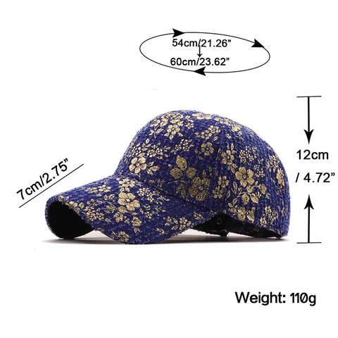 Baseball Kappe Damen Baumwolle Tweed Goldene Blumenmuster Retro Vintage Elegant Verstellbar Outdoor Sonnenhut