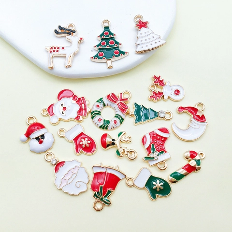 Christmas Alloy Enamel Pendants For DIY Jewelry Making Santa Claus Christmas Tree Reindeer Socks Charms For Bracelet Necklace Accessory