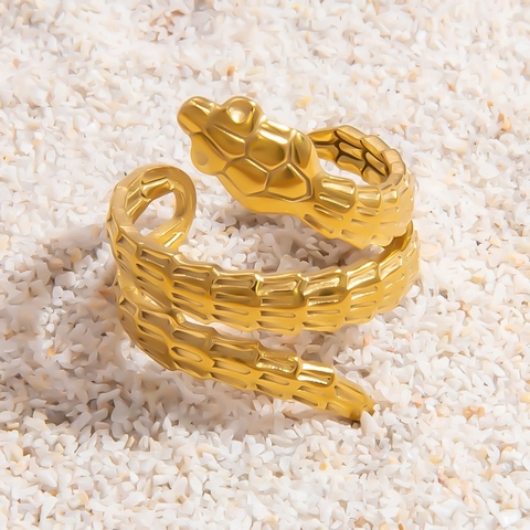 Stainless Steel Snake Ring For Women Men Vintage Punk Style Adjustable Animal Shaped Scale Textured Wrap Finger Ring Jewelry