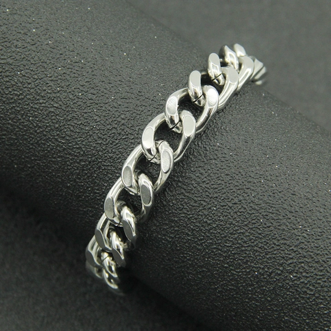 Men's Punk Titanium Steel Cuban Link Bracelet Polished Plain Street Style Gothic Hip Hop Biker Jewelry Hand Bangle Gift
