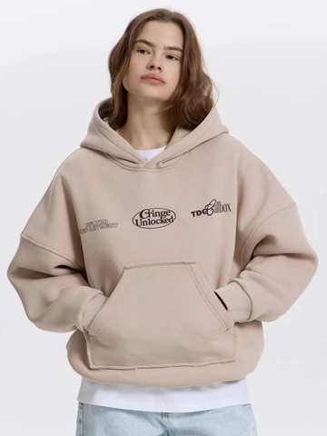 Damen Kapuzenpullover Aus Reiner Baumwolle Lockerer Schnitt Grafikdruck Streetwear Überschnittene Schulter Herbst Winter