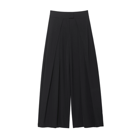 Pantalones Mujer Cintura Alta Pierna Ancha Color Sólido Plisado Pantalones Rectos Poliéster Casual Oficina Elegante Moda