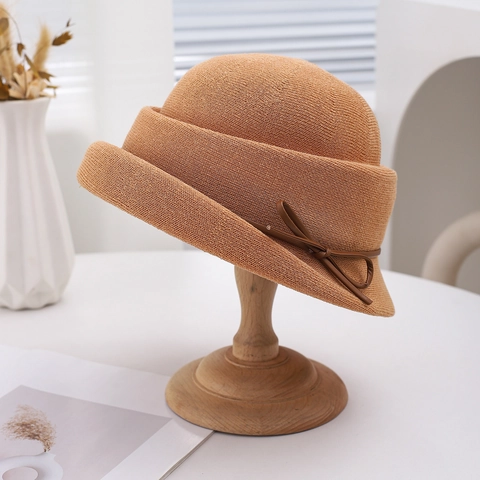 Cappello Cloche Retrò Francese Da Donna Stile Paglia Lavorato A Maglia Traspirante Protezione Solare Elegante Fiocco