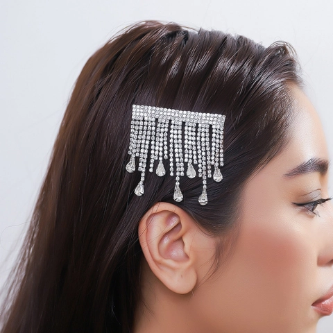 Pinza De Pelo Con Borla De Strass Clip De Pelo Largo Cristal Gota Aleación Horquilla Elegante Accesorios Brillantes Mujeres