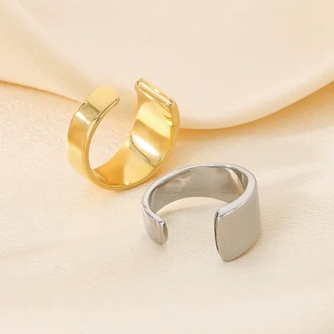 Anillo Abierto Ancho Minimalista Acero Inoxidable 316L Liso Pulido Ajustable Joyería De Moda Hombres Mujeres