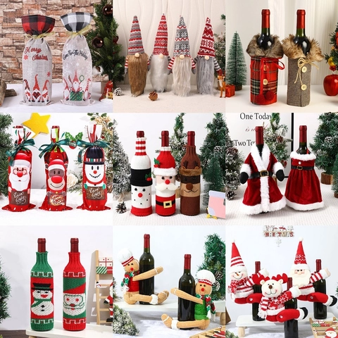 Copribottiglie Di Vino Di Natale Gnomo Babbo Natale Motivo Maglia Sacco Coulisse Decorazione Tavola Regalo