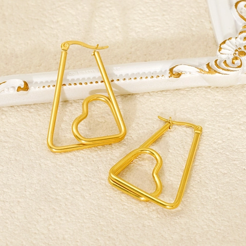 Geometric Heart Earrings Stainless Steel 18K Gold Plated Hollow Out Design Elegant Versatile Fashion Accessory For Women