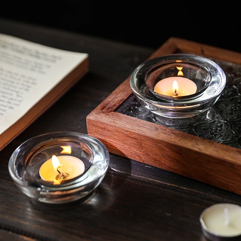 Zen Crystal Glass Tealight Candle Holder Thickened Transparent Desktop Decor Modern Elegant Style Home Bar Wedding