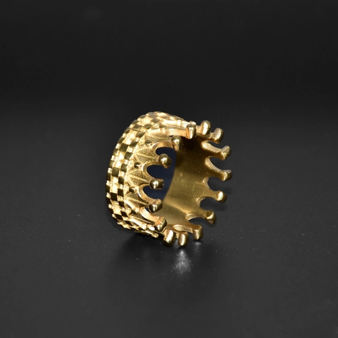 Kronenring 18K Vergoldeter Edelstahl Gitterstruktur Persönlichkeitsschmuck Für Herren Damen