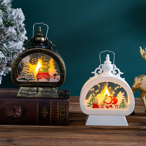 Weihnachten Laterne LED Nachtlicht Retro Vintage Windlicht Für Zuhause Tisch Hängen Deko Kunststoff Warmes Licht Geschenk
