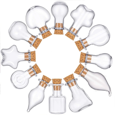 Mini Clear Glass Bottles With Cork Stoppers Multi Shapes Wishing Bottles For DIY Craft Jewelry Making Wedding Party Decor