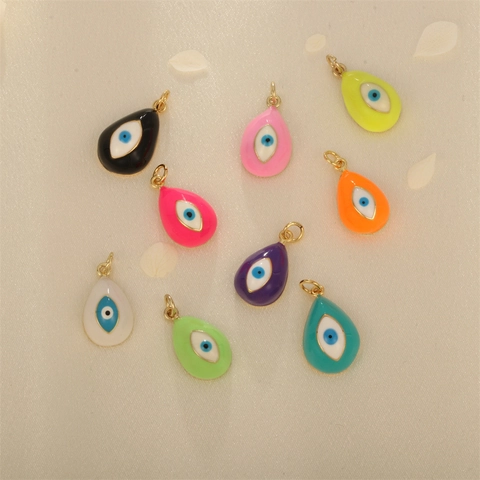 Evil Eye Tränenanhänger Goldbeschichtetes Kupfer Emaille Boho Ins Stil Schmuckherstellung Zubehör Für Damen Mädchen