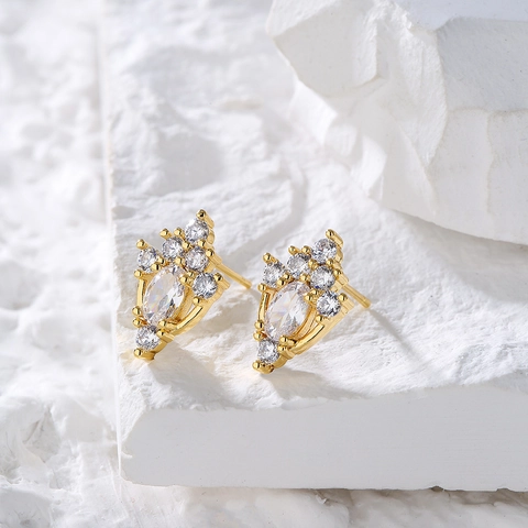 Pendientes Geométricos De Cobre Con Poste De Cobre Circonita Chapado En Oro Joyería Retro Para Mujer