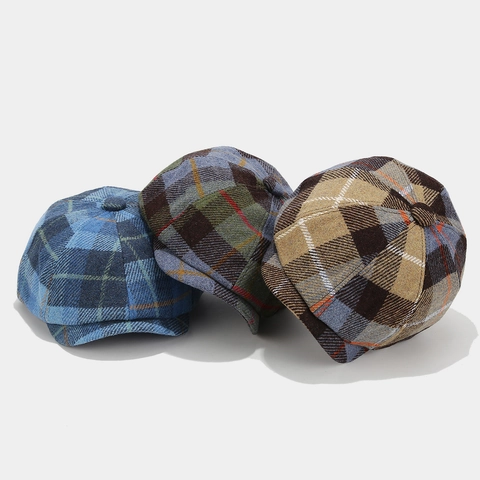 Coppola Vintage A Quadri Per Uomo Donna Stile Britannico Misto Lana Ottagonale Cappello Piatto Invernale Caldo Accessorio