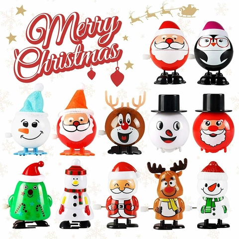 Giocattoli A Molla Di Natale Assortiti Babbo Natale Pupazzo Di Neve Renna Pinguino Camminando Meccanico Plastica Regali Festa Bimbi
