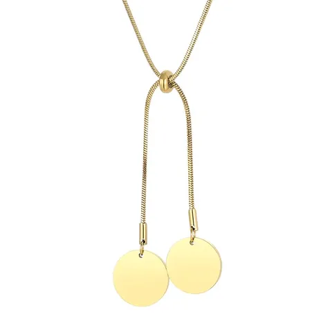 Minimalist Stainless Steel Snake Bone Chain Necklace Adjustable Y Shaped Fringe With Double Round Disk Pendants Trendy