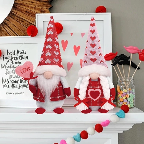 Valentine's Day Gnome Faceless Doll Plush Ornament With Heart Love Sign For Tabletop Decoration Wedding Mother's Day Gift