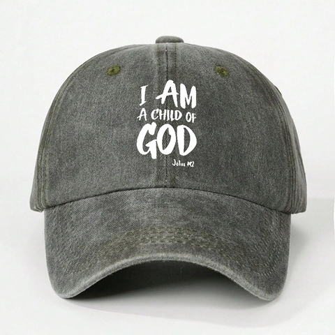 Washed Cotton Baseball Cap Vintage Distressed I Am A Child Of God Religious Christian Adjustable Sun Hat