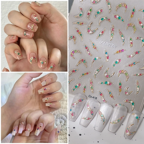 Adesivi Per Unghie In Rilievo Disegni Di Gelatina Di Strass Colorati Decalcomanie Autoadesive Decorazione Per Manicure DIY Impermeabile