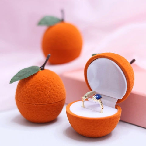 Orange Shaped Jewelry Box Creative Flocked Fruit Design For Ring Earring Storage Portable Small Gift Case Engagement Wedding Proposal