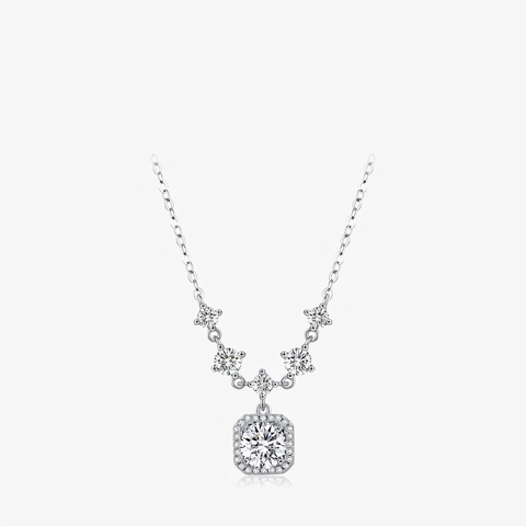 925 Sterling Silver Necklace With Moissanite Square Halo Geometric Pendant Clavicle Chain Elegant Jewelry For Women