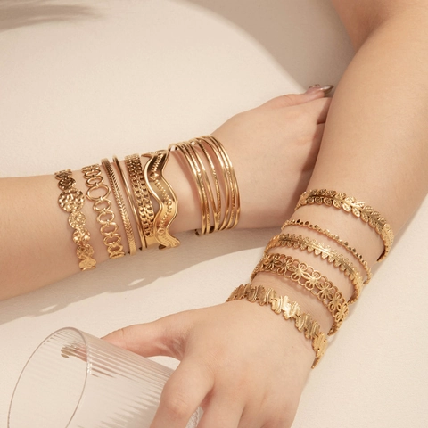 Roestvrijstalen Open Manchet Armband Voor Dames Goud Verguld Geometrisch Slang Bloem Minimalistisch Sieraad
