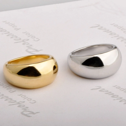 Anillo De Cúpula Minimalista Acero Inoxidable Pulido Espejo Banda Ancha Retro Joyería De Dedo Mujer