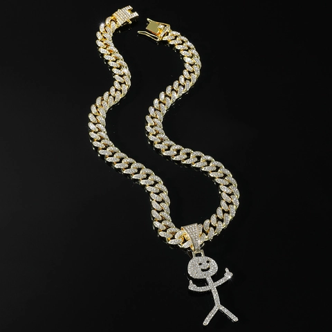 Iced Out Zeichentrickfigur Anhänger Halskette Hip Hop Herren Legierung Strass Panzerkette Gold Silber Lustiger Schmuck