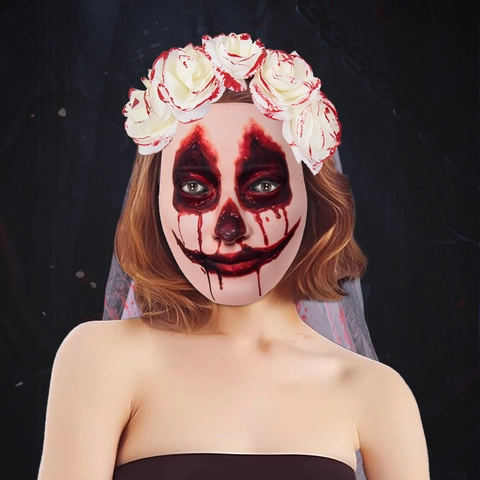 Blutiger Geisterbraut Schleier Blumen Stirnband Maske Halloween Kostüm Zubehör Gruseliges Cosplay Party Requisite Netz EVA