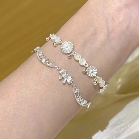 Bow Bracelet Copper Zirconia Hollow Lace Design Sweet Korean Style For Women Silver Color Fashion Jewelry