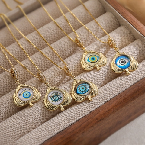 Türkische Evil Eye Anhänger Halskette Gold Vergoldetes Kupfer Emaille Blattform Boxkette Für Frauen Minimalistischer Modeschmuck