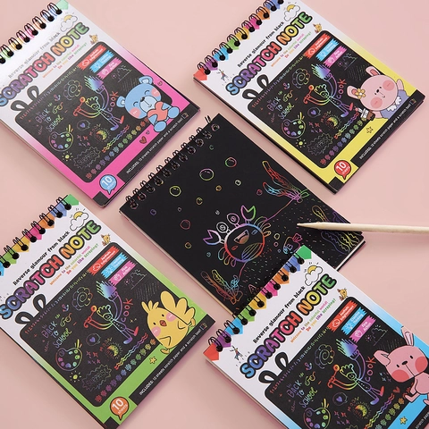 Cuaderno De Notas Para Rascar Colorido Arcoíris DIY Papel De Dibujo Encuadernación En Espiral Juguete Educativo Para Niños Con Herramienta De Madera