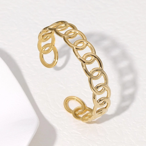 Brazalete Abierto De Eslabones De Cadena De Acero Inoxidable Joyería Minimalista Geométrica Para Mujeres Chapado En Oro