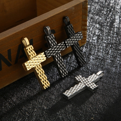 Kreuzanhänger 316L Edelstahl Rautenmuster Geflochtene Textur Punk Stil Religiöser Schmuck Für Herren