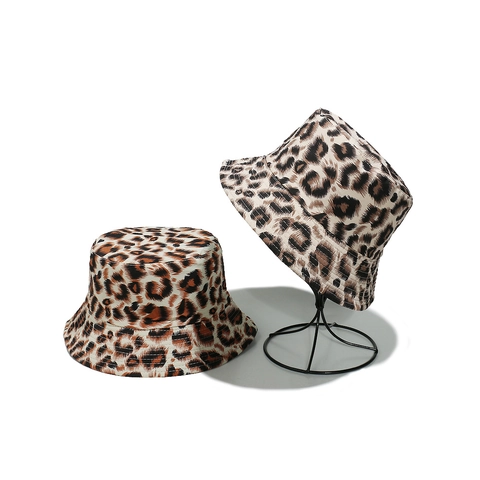 Women Leopard Print Bucket Hat Polyester Sun Protection Foldable Fisherman Cap For Summer Travel Beach Outdoor Accessory